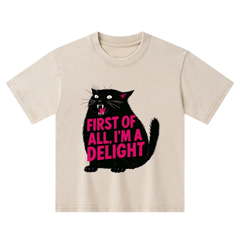 Tokyo-Tiger Roaring Black Cat Kids Washed T-Shirt