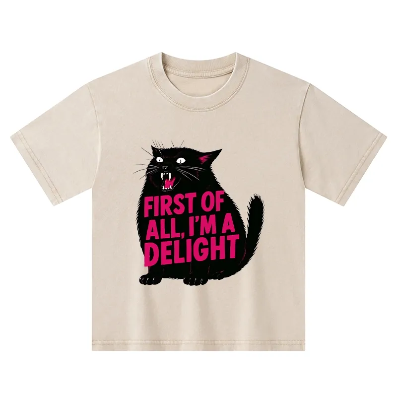 Tokyo-Tiger Roaring Black Cat Kids Washed T-Shirt Sale