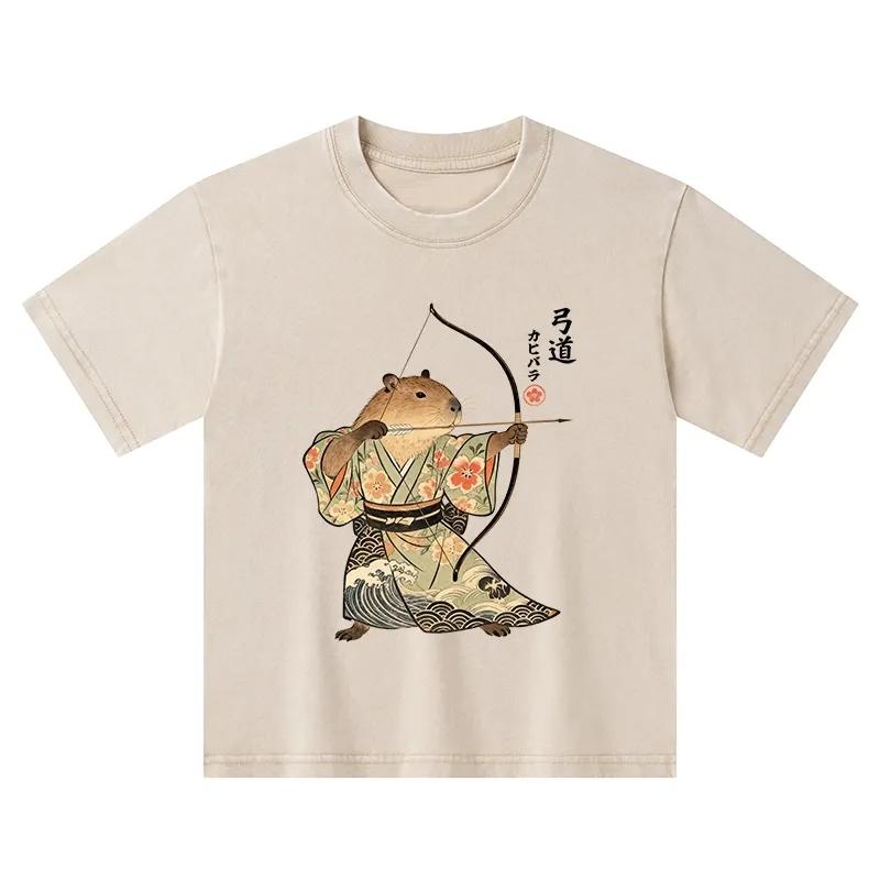 Tokyo-Tiger Capybara Archery Kids Washed T-Shirt Sale