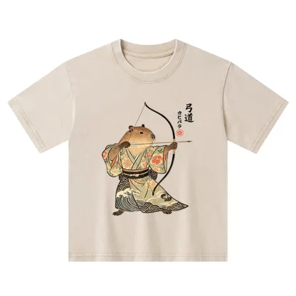 Tokyo-Tiger Capybara Archery Kids Washed T-Shirt