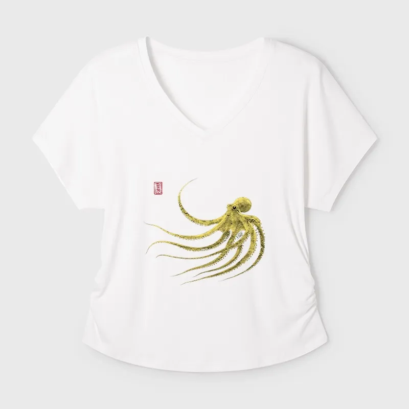 Tokyo-Tiger Retro Octopus Japanese Modal Dolman Sleeve T-Shirt