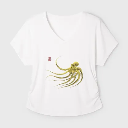 Tokyo-Tiger Retro Octopus Japanese Modal Dolman Sleeve T-Shirt