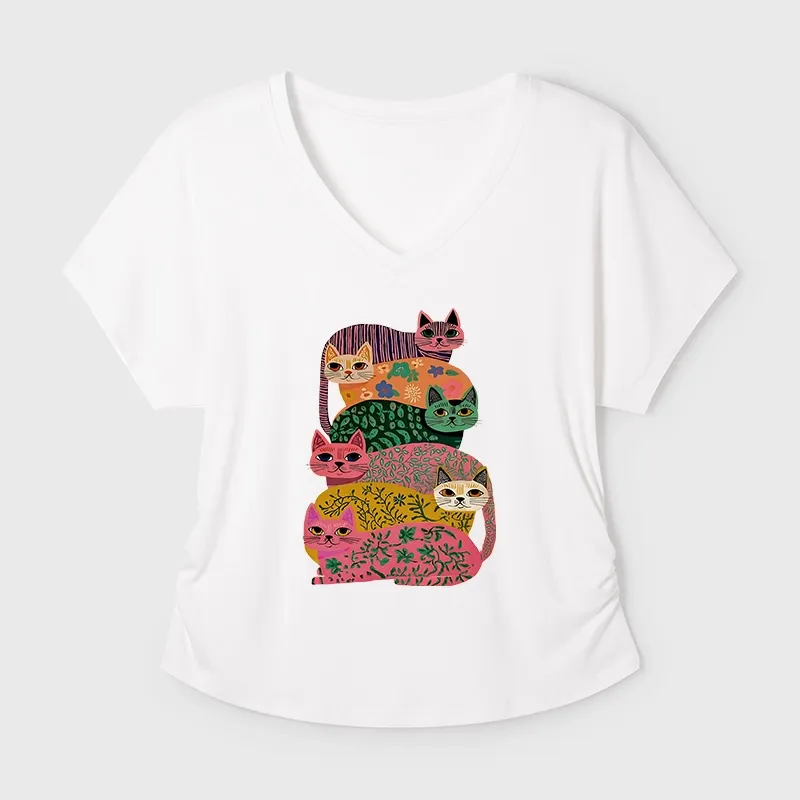 Tokyo-Tiger Colorful Cats Modal Dolman Sleeve T-Shirt Sale