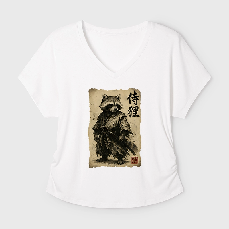 Tokyo-Tiger Retro Raccoon Samurai Modal Dolman Sleeve T-Shirt