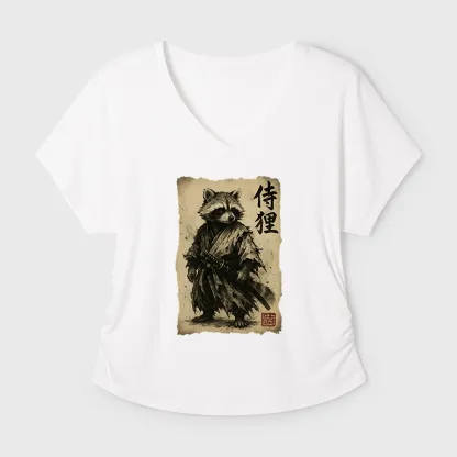 Tokyo-Tiger Retro Raccoon Samurai Modal Dolman Sleeve T-Shirt