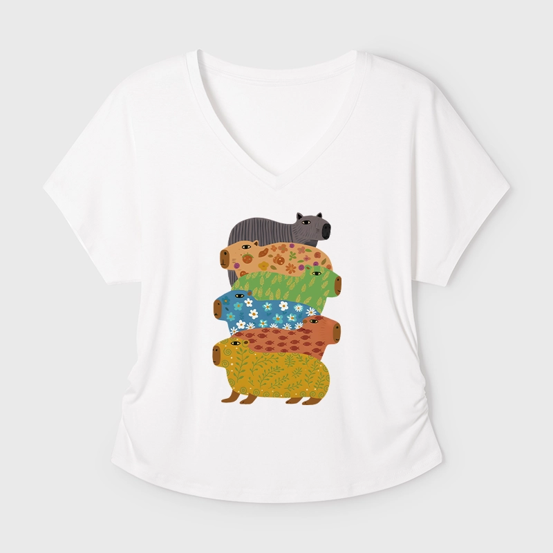Tokyo-Tiger Colorful Capybaras Modal Dolman Sleeve T-Shirt