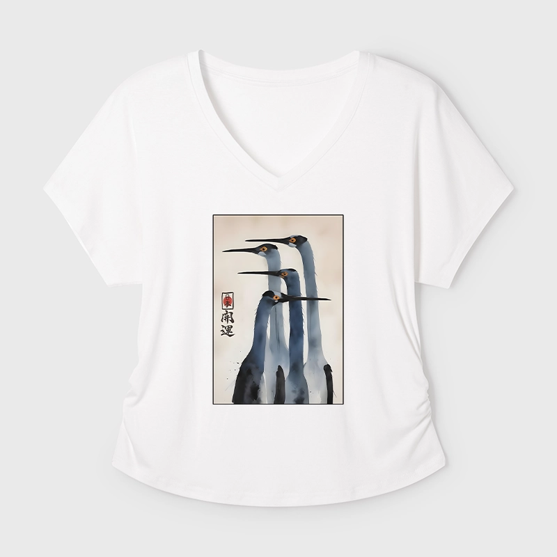 Tokyo-Tiger Retro Sandhill Crane Modal Dolman Sleeve T-Shirt