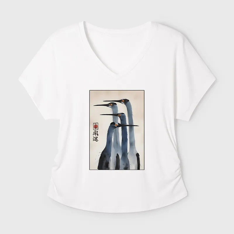 Tokyo-Tiger Retro Sandhill Crane Modal Dolman Sleeve T-Shirt