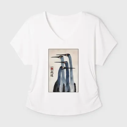 Tokyo-Tiger Retro Sandhill Crane Modal Dolman Sleeve T-Shirt
