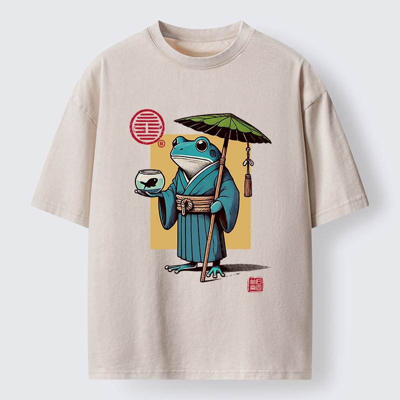 Tokyo-Tiger Green Frog Samurai Washed T-Shirt