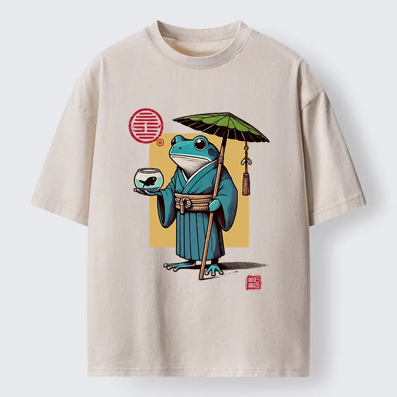 Tokyo-Tiger Green Frog Samurai Washed T-Shirt