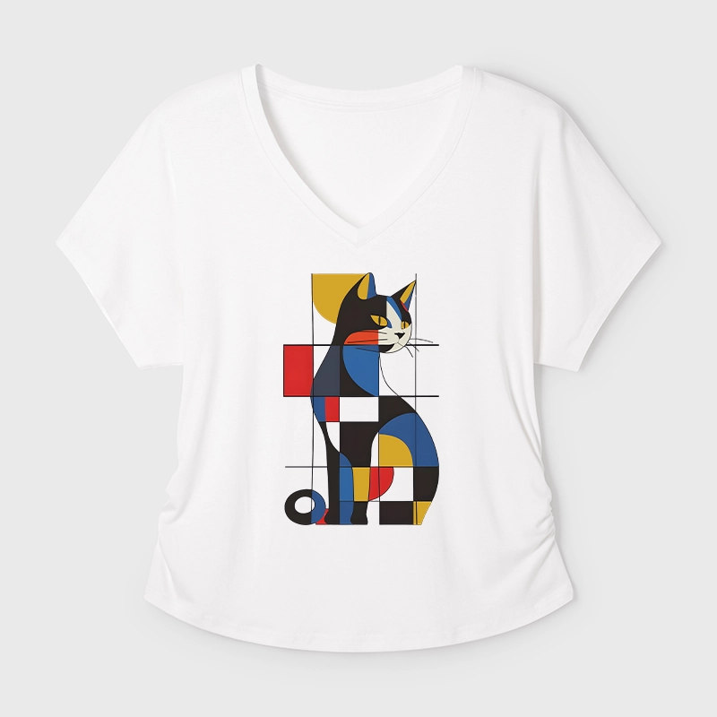 Tokyo-Tiger Mondrian Cat Modal Dolman Sleeve T-Shirt