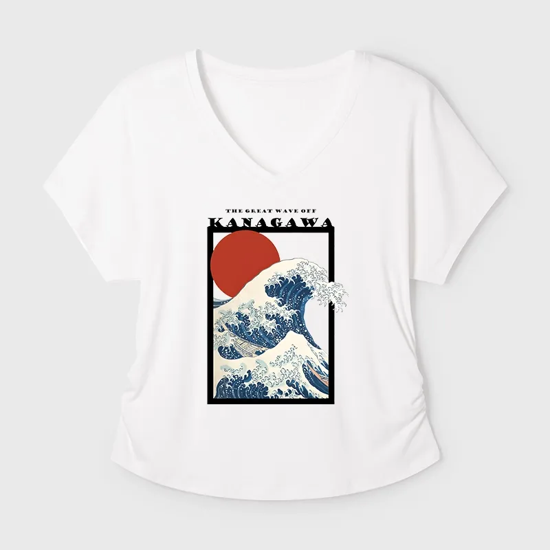 Tokyo-Tiger Minimalist Ukiyo-e Waves Modal Dolman Sleeve T-Shirt