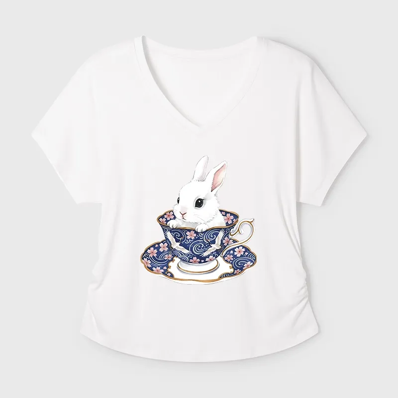 Tokyo-Tiger Cute Rabbit Tea Set Modal Dolman Sleeve T-Shirt