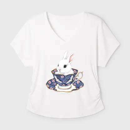 Tokyo-Tiger Cute Rabbit Tea Set Modal Dolman Sleeve T-Shirt