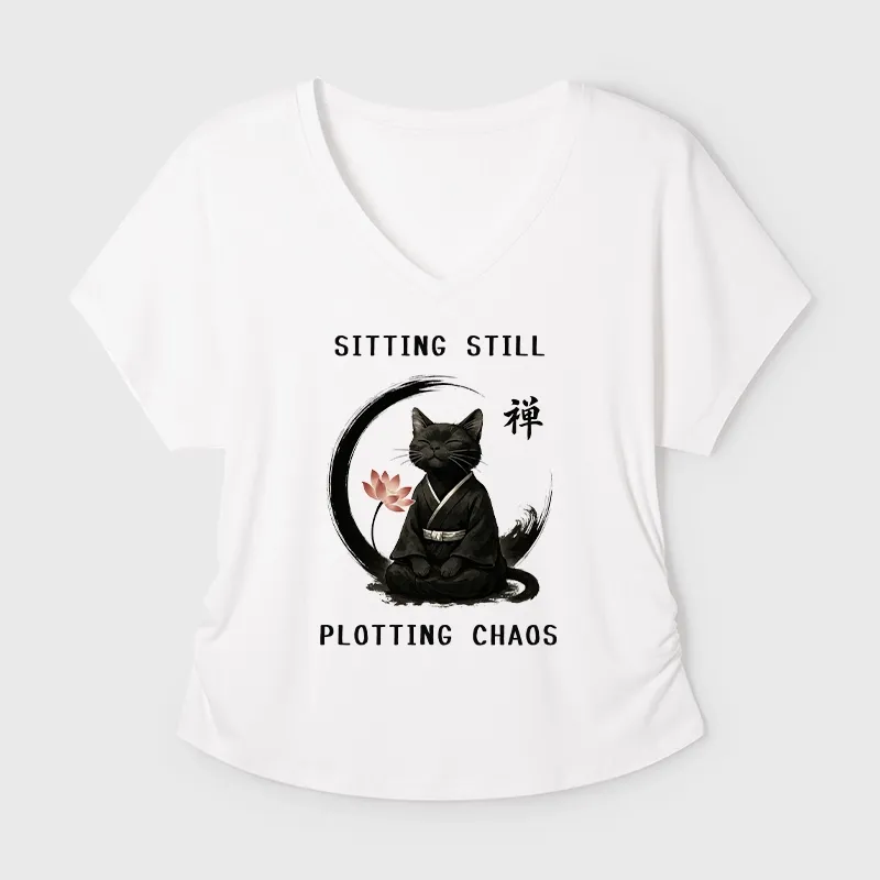 Tokyo-Tiger Sitting still plotting chaos Calming Zen Cat Funny Modal Dolman Sleeve T-Shirt Sale