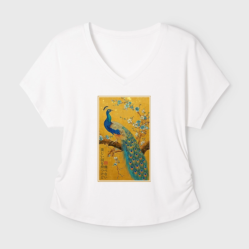 Tokyo-Tiger The Peacock's Silent Elegance Modal Dolman Sleeve T-Shirt