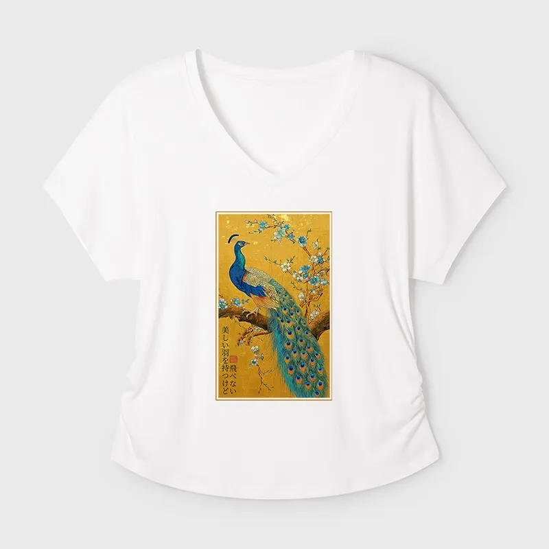 Tokyo-Tiger The Peacock's Silent Elegance Modal Dolman Sleeve T-Shirt