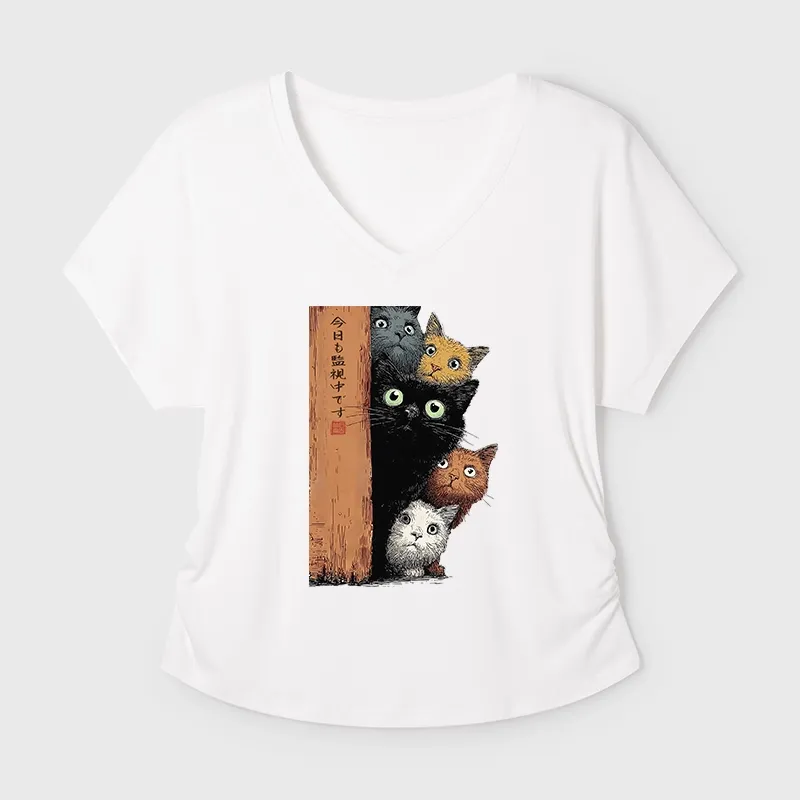 Tokyo-Tiger Five Cats Are Watching You Modal Dolman Sleeve T-Shirt