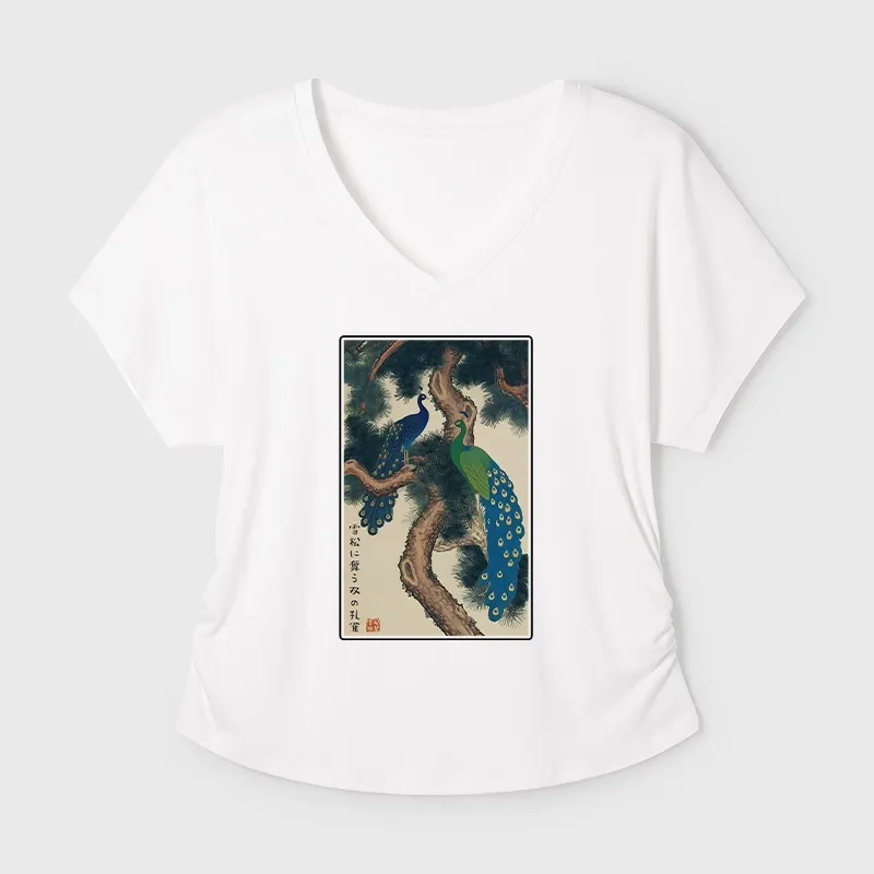 Tokyo-Tiger Peacocks in Snowy Pines Modal Dolman Sleeve T-Shirt