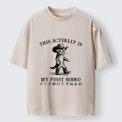 Tokyo-Tiger This Is My First Rodeo Cat Style Washed T-Shirt