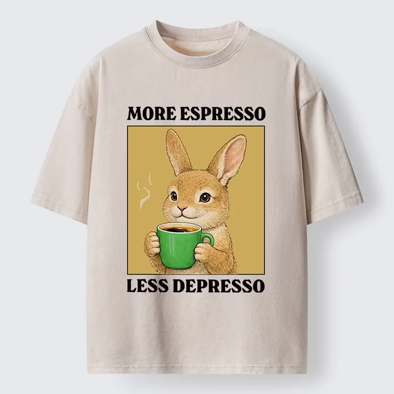 Tokyo-Tiger Rabbit Drink More Coffee Washed T-Shirt