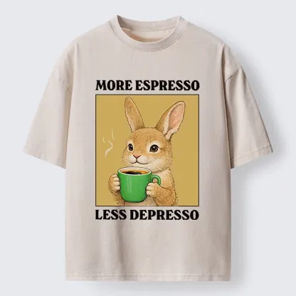 Tokyo-Tiger Rabbit Drink More Coffee Washed T-Shirt