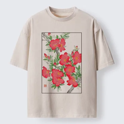 Tokyo-Tiger Azalea Blooms in Ukiyo-e Style Washed T-Shirt