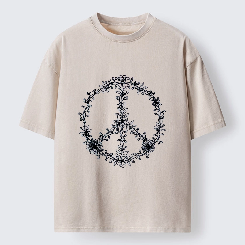Tokyo-Tiger Circle of Flower Peace Sign Washed T-Shirt