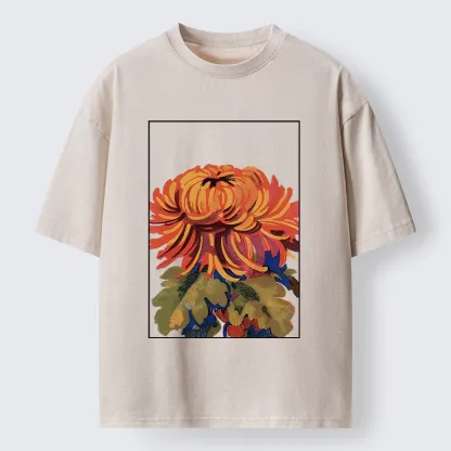 Tokyo-Tiger Brilliant Chrysanthemums Washed T-Shirt