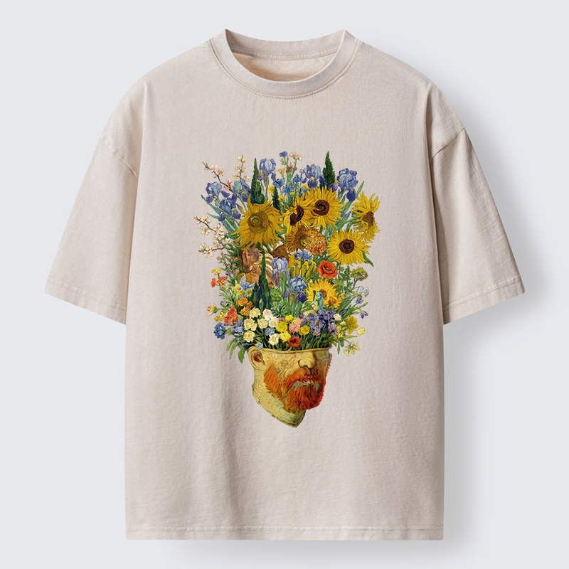 Tokyo-Tiger Van Gogh's Blooming Flowers Washed T-Shirt
