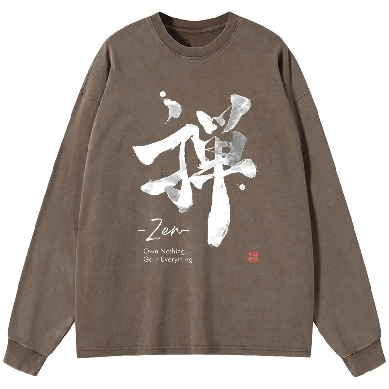Tokyo-Tiger Zen Texts Washed Long Sleeve T-Shirt