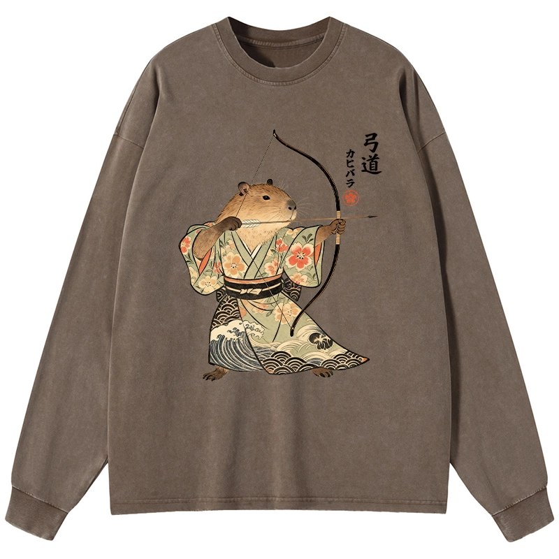 Tokyo-Tiger Capybara Archery Washed Long Sleeve T-Shirt
