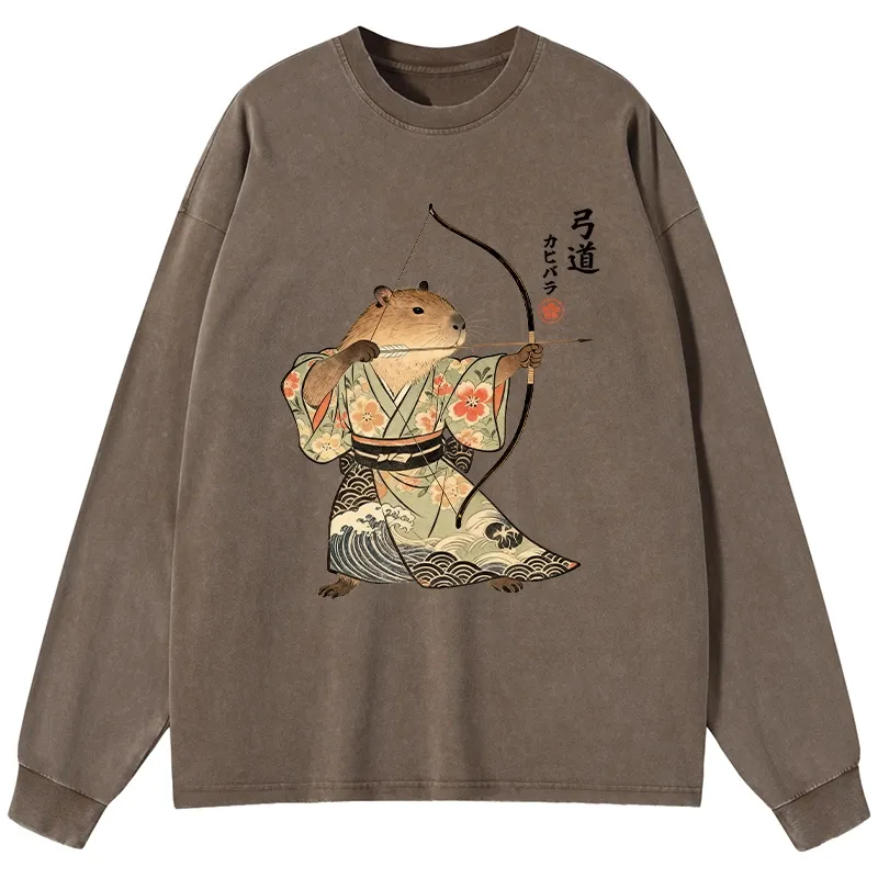 Tokyo-Tiger Capybara Archery Washed Long Sleeve T-Shirt