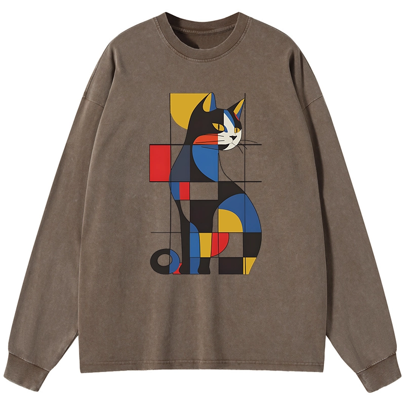 Tokyo-Tiger Mondrian Cat Washed Long Sleeve T-Shirt