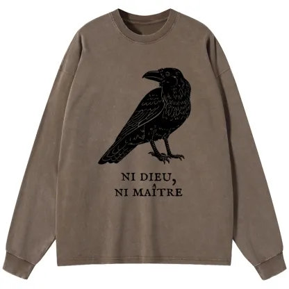 Tokyo-Tiger Crow Have A Strong Sense Of Self Washed Long Sleeve T-Shirt