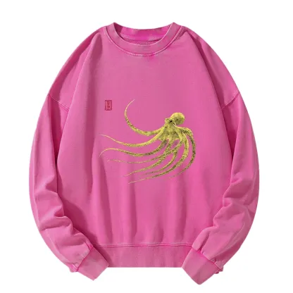 Tokyo-Tiger Retro Octopus Japanese Washed Sweatshirt