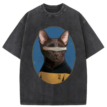 Tokyo-Tiger Star Cat Waiter Washed T-Shirt