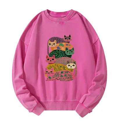 Tokyo-Tiger Colorful Cats Washed Sweatshirt
