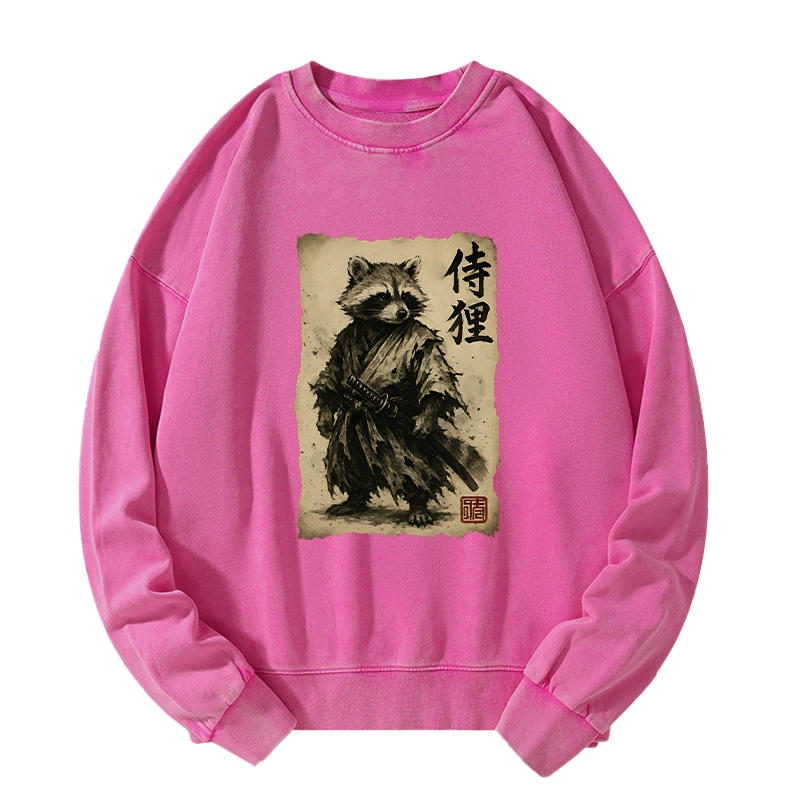 Tokyo-Tiger Retro Raccoon Samurai Washed Sweatshirt