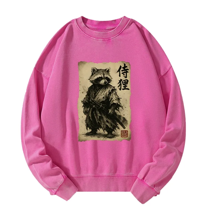 Tokyo-Tiger Retro Raccoon Samurai Washed Sweatshirt