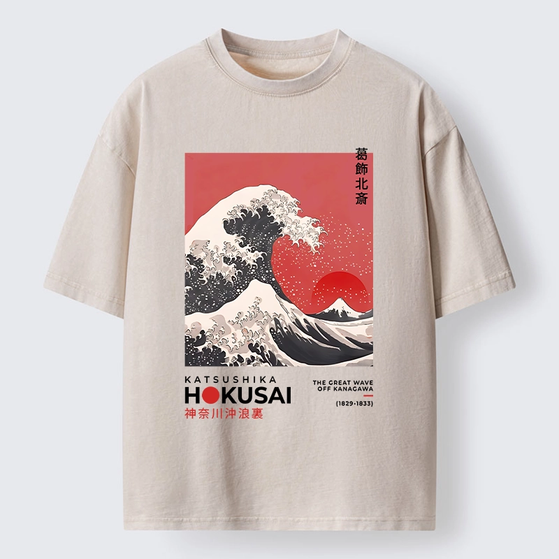 Tokyo-Tiger Mount Fuji Beneath the Wave Washed T-Shirt