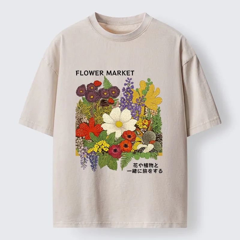 Tokyo-Tiger Vintage Flower Market Blooms Washed T-Shirt