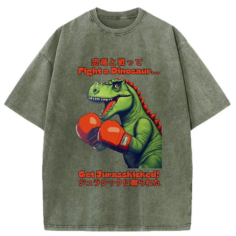 Tokyo-Tiger Fighting Dinosaurs Washed T-Shirt