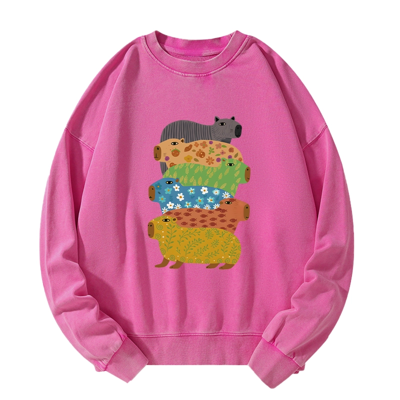 Tokyo-Tiger Colorful Capybaras Washed Sweatshirt