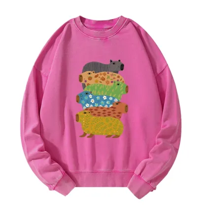Tokyo-Tiger Colorful Capybaras Washed Sweatshirt