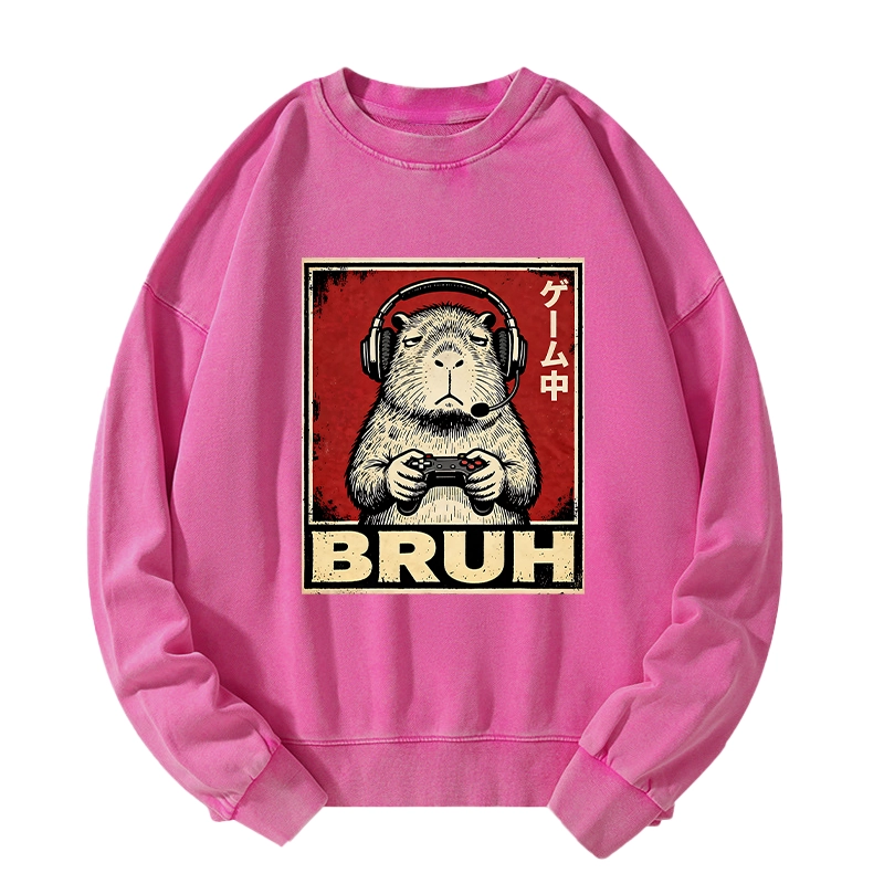 Tokyo-Tiger Funny Capybara Playing Games Washed Sweatshirt