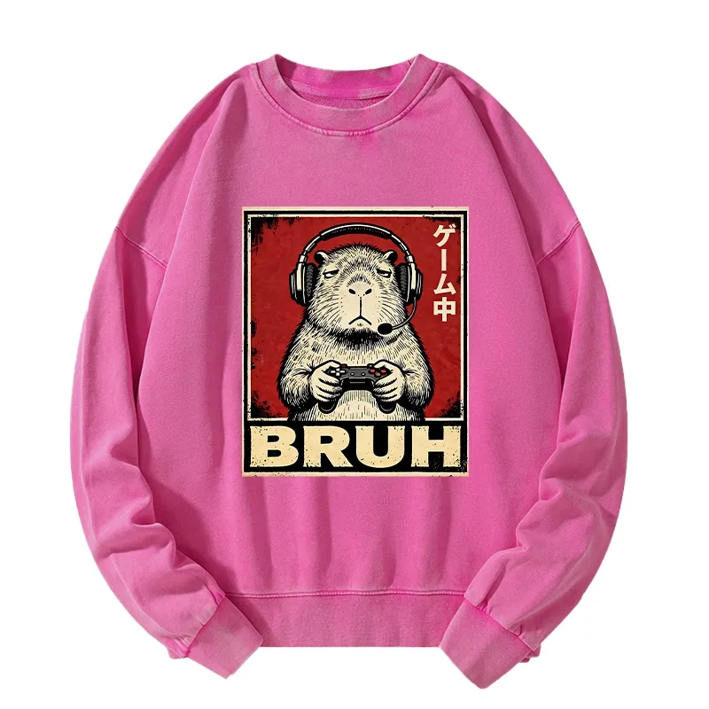 Tokyo-Tiger Funny Capybara Playing Games Washed Sweatshirt