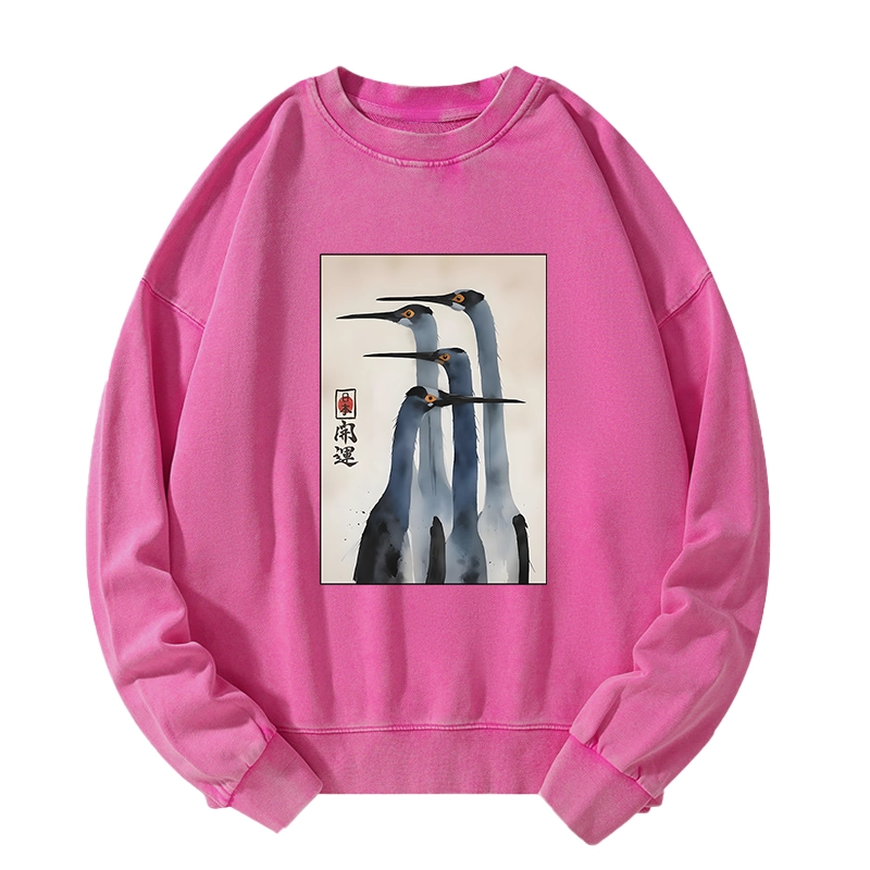 Tokyo-Tiger Retro Sandhill Crane Washed Sweatshirt