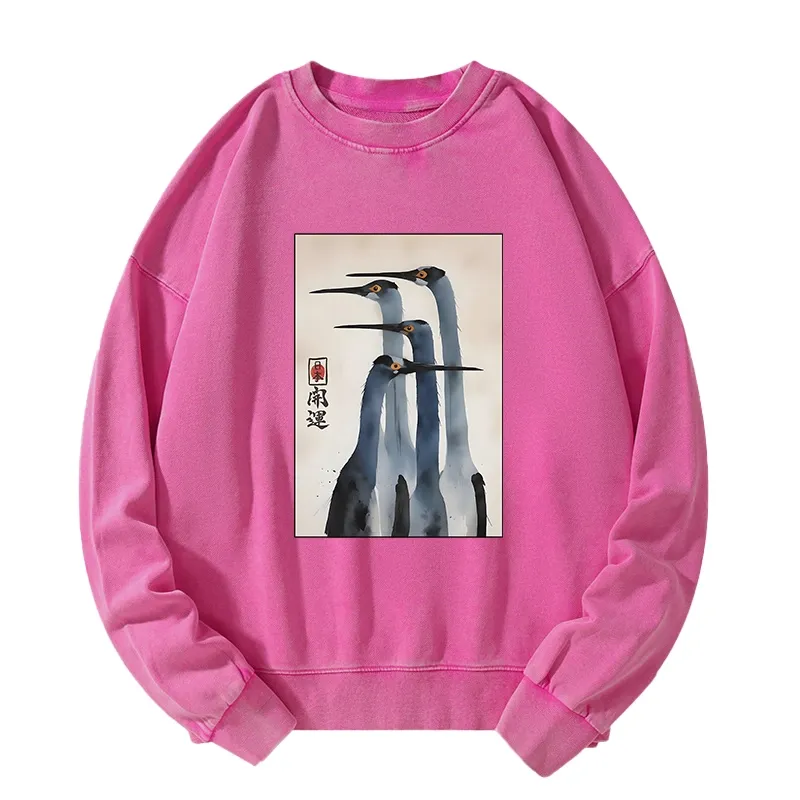 Tokyo-Tiger Retro Sandhill Crane Washed Sweatshirt